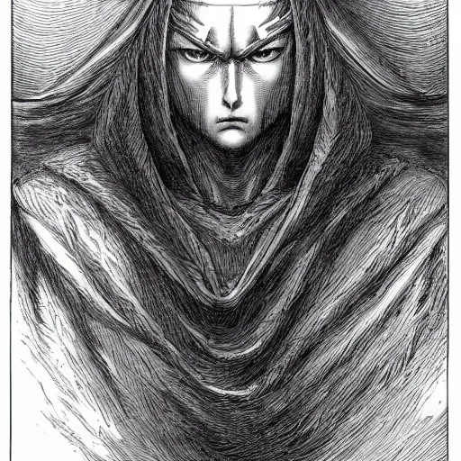 Image similar to a beautiful portrait of man by kentaro miura and gustave dore, berserk style, hyperdetailled manga character