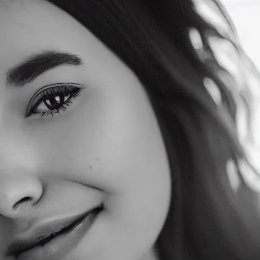 Image similar to closeup photo of a beautiful woman face, golden hour, 8 0 mm lens, bw photo