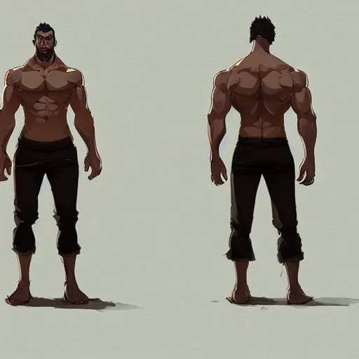 Image similar to character sheet of gigachad, muscular, handsome, chiseled, by greg rutkowski and studio ghibli, digital art, trending on artstation, highly detailed, concept art, beautiful, masterpiece