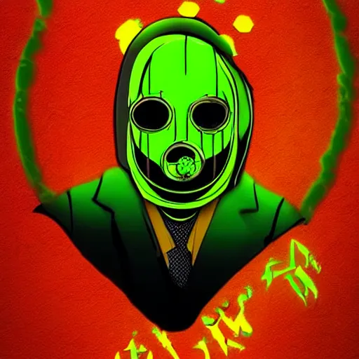 Prompt: noxious green and sulphur yellow color scheme, sickening glow, acid green undertones, cyberpunk plague doctor aesthetic