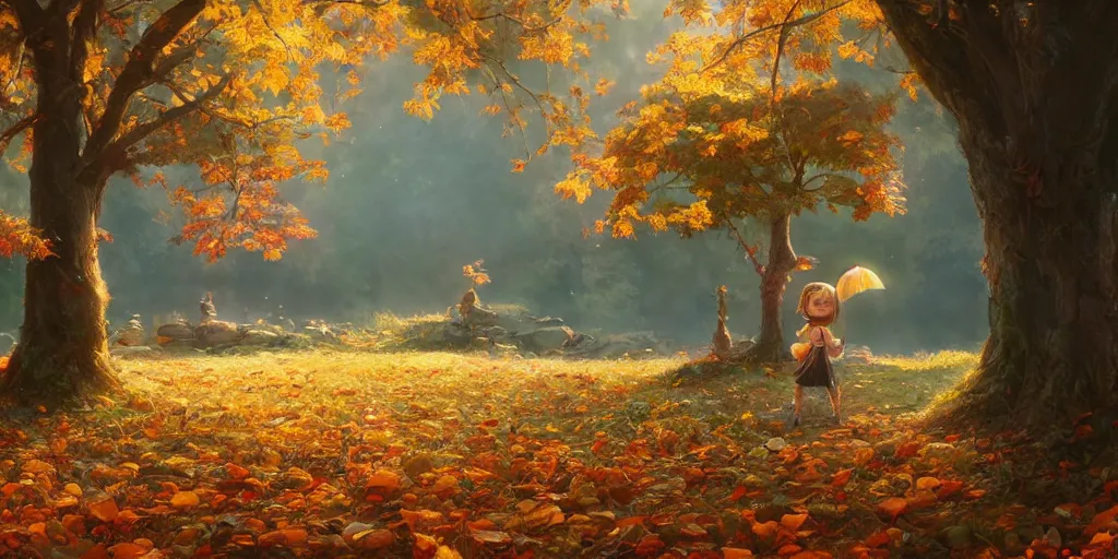 Image similar to autumn cute, illustration, digital art, inspired by botanicula, by greg rutkowski, sharp, masterpiece, highly detailed, photorealistic, octane render, 8 k, unreal engine 5, trending on artstation, vivid colors