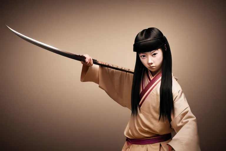 Image similar to highly detailed beautiful photo of a young female samurai, practising sword stances, symmetrical face, beautiful eyes, realistic anime art style, 8 k, award winning photo, pastels, action photography, 1 / 1 2 5 shutter speed, dramatic lighting