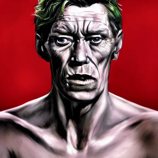 Image similar to peter otoole, green hair, white face, red lips, portrait, realistic, concept art, lee bermejo