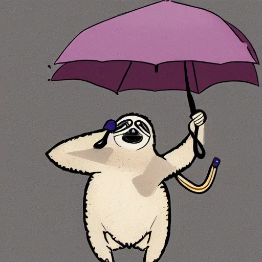 Prompt: A sloth wearing eyeglasses holding an umbrella, realistic style