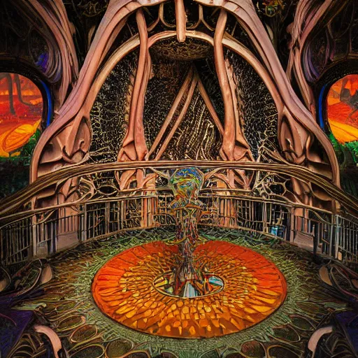 Image similar to photograph cavern mansion crashed spaceship palace weird fantasy art nouveau intricate details sacred by syd mead, benoit mandelbrot, antoni gaudi, moebius, alex grey