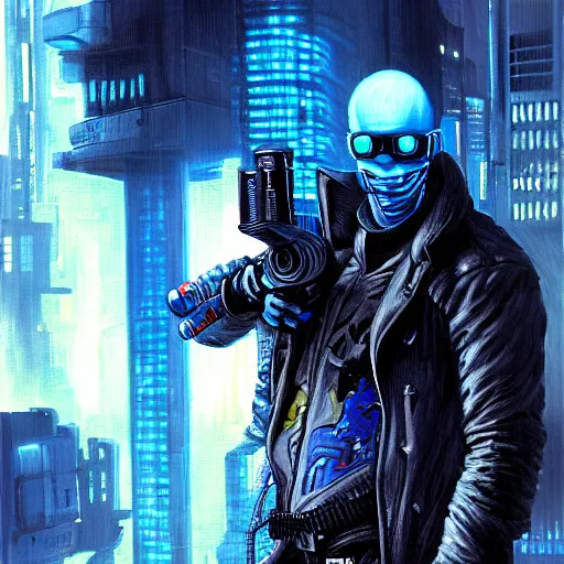 Image similar to cyberpunk hunter, atmospheric lighting, painted, intricate, blue and grey hour, ultra detailed by simon bisley