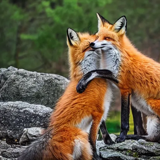 Image similar to Two foxes, hugging