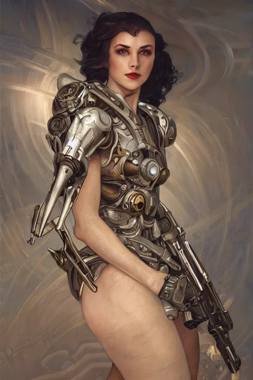 Image similar to organic cyborg holding a weapon, art deco,soft lighting, sci fi fantasy, intricate, elegant, highly detailed, lifelike, photorealistic, digital painting, artstation, illustration, concept art, smooth, sharp focus, art by John Collier and Albert Aublet and Krenz Cushart and Artem Demura and Alphonse Mucha