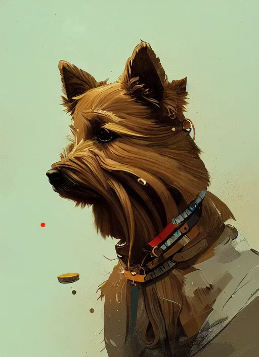 Image similar to norwich terrier as an north wich, backround dark, highly detailed, digital illustration, trending in artstation, modern painting, smooth, sharp focus, intricate, by peter mohrbacher