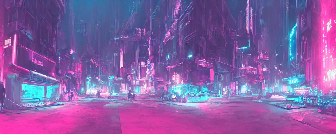 Image similar to paris cyberpunk, neon blue and pink, concept art, 4 k, unreal render