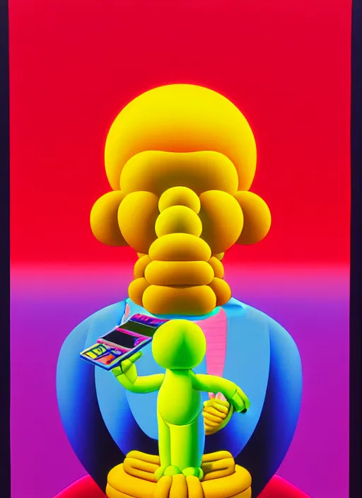 Prompt: greed by shusei nagaoka, kaws, david rudnick, airbrush on canvas, pastell colours, cell shaded, 8 k