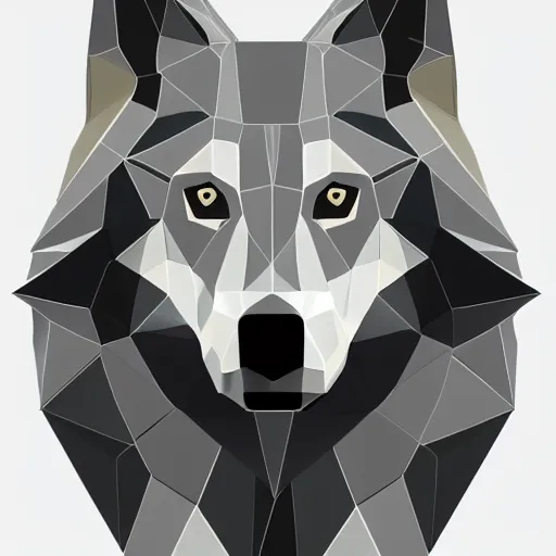 Prompt: head of a wolf, metallic, low poly, vector art