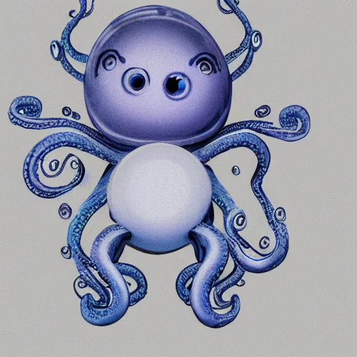 Image similar to character design of an adorable baby faced alien with tentacles on the sides of it's mouth, blue, tiny horns