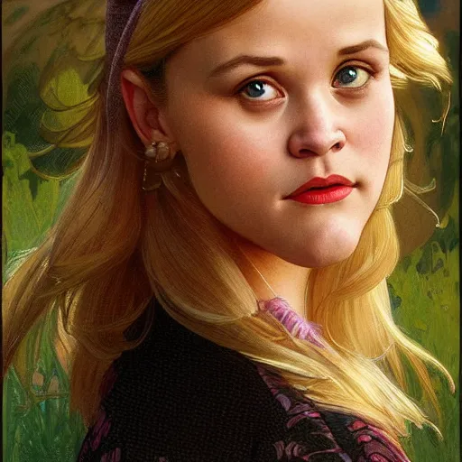 Image similar to Young Reese Witherspoon, highly detailed, digital painting, artstation, concept art, smooth, sharp focus, illustration, ArtStation, art by artgerm and greg rutkowski and alphonse mucha and J. C. Leyendecker and Edmund Blair Leighton and Katsuhiro Otomo and Geof Darrow and Phil hale and Ashley wood and Ilya repin and Charlie Bowater