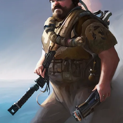 Image similar to Jack Black as a navy SEAL, high resolution fantasy concept art, intricate details, soft lighting