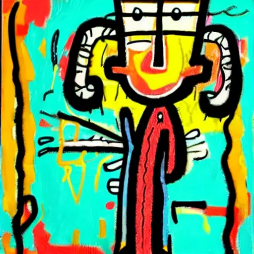 Image similar to handsome squidward, basquiat art style