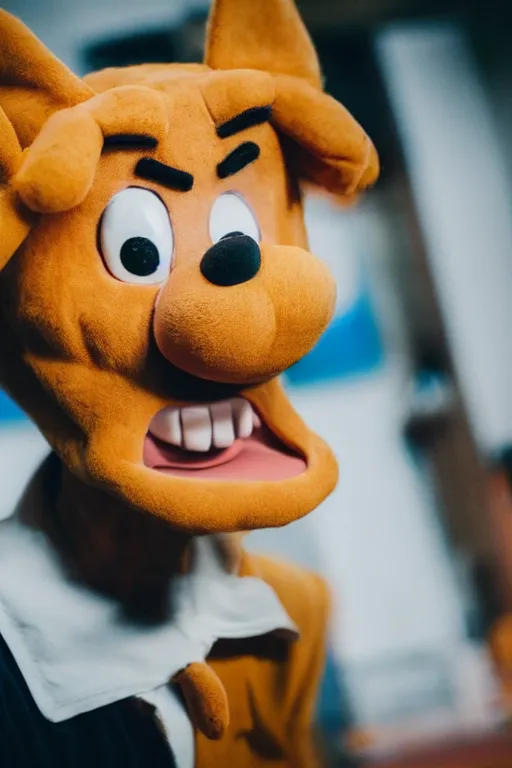 Image similar to portrait of Jacksfilms dressed in Garfield costume, starring in live-action adaptation of the comics, cosplay photograph, shallow depth of field