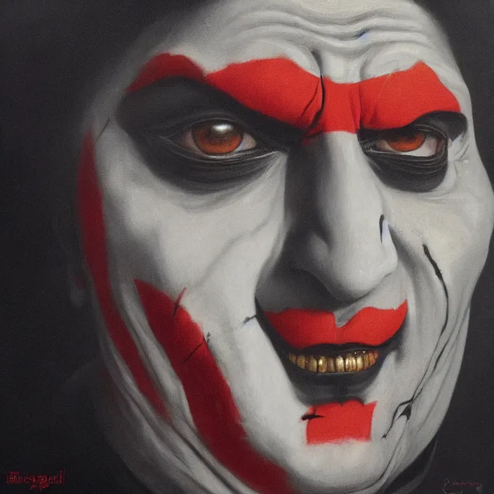 Prompt: indian joker, dark and gloom, extremely detailed oil painting, highly detailed, trending on artstation, concept art, sharp focus, illustration, by bouguereau and gerald brom