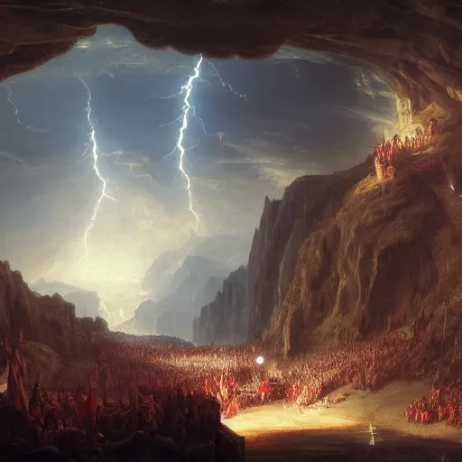 Prompt: Capitol Riot lead by marmots painted by Thomas Cole with dramatic lightning, concept art, matte painting, 8k, highly detailed, artstation