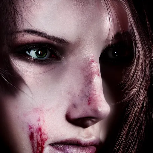 Prompt: cinematic shot of a woman becoming a vampire, hyper realistic, mood lighting, fantasy, detailed pupils, highly detailed, super realistic, perfect lighting pixel sorting