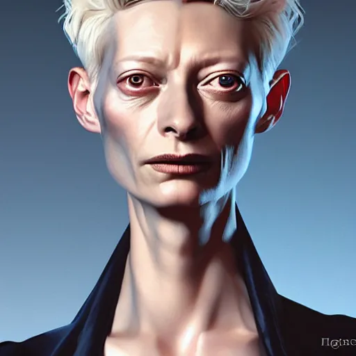 Image similar to hyperdetailed portrait of androgynous tilda swinton as desire of the endless, the sandman, made by caravaggio stanley artgerm lau wlop rossdraws artstation cgsociety concept art cgsociety octane render