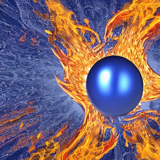 Prompt: water, fire, earth and air in one element, swirling around in a sphere, amazing detail, ray tracing