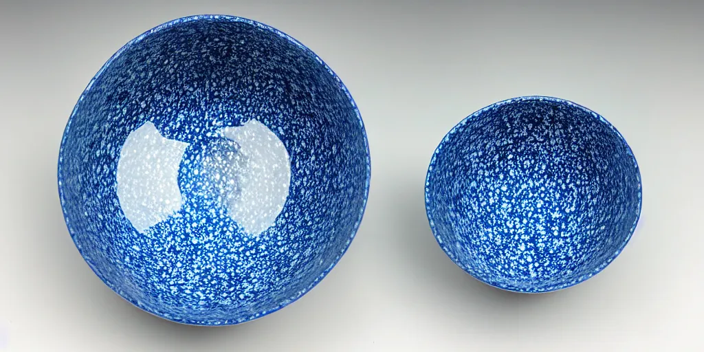 Prompt: blue speckled fukuoka bowl, studio lighting