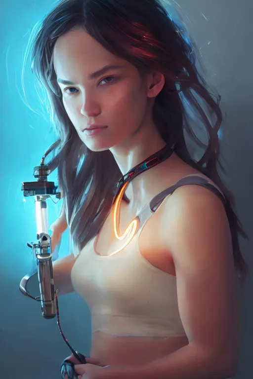 Prompt: portrait of a girl with a biomechanic scale fish and neon light by Artgerm and Greg Rutkowski , digital painting, highly detailed, trending on artstation