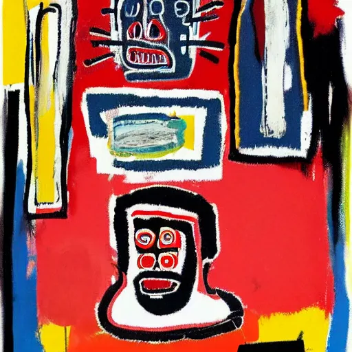 Image similar to portrait of fat man by jean - michel basquiat. pollock, warhol, basquiat. texture