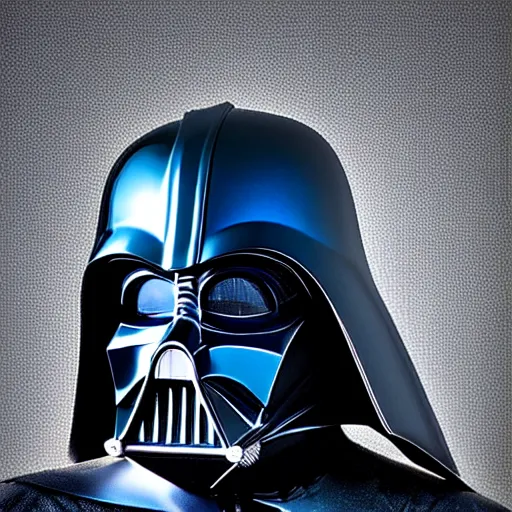 Prompt: a photo of a chrome blue darth vader helmet very detailed