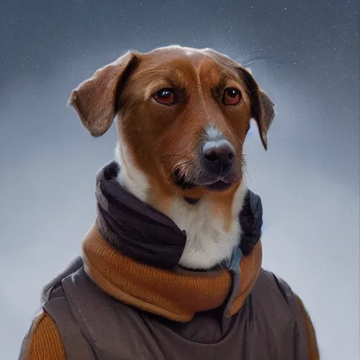 Prompt: a oil painting portrait of dog wearing a turtleneck, highly detailed, digital painting, artstation, concept art, sharp focus, illustration, art by artgerm and greg rutkowski and alphonse mucha