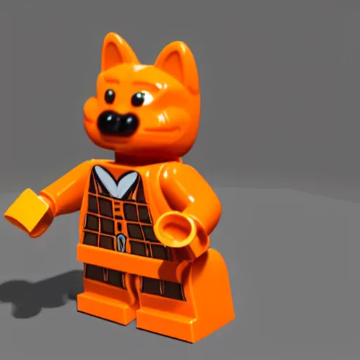 Image similar to 3 d render of a lego mini build of a smiling orange scratch cat from scratch. mit. edu