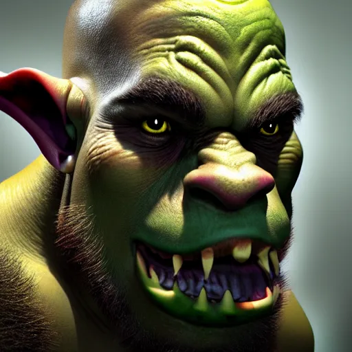 Image similar to a photorealistic portrait shot of a fantasy orc