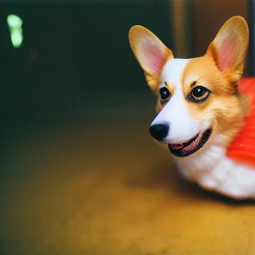 Prompt: photo of corgi in a house made out of sushi, cinestill, 800t, 35mm, full-HD