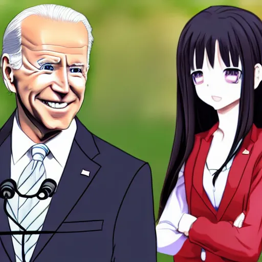 Image similar to joe biden as anime girl anime style, high detail, anatomically correct,