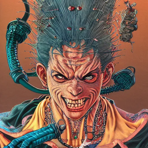 Prompt: portrait closeup of crazy dhalsim, symmetrical, cinematic colors, by yoichi hatakenaka, masamune shirow, josan gonzales and dan mumford, ayami kojima, takato yamamoto, barclay shaw, karol bak, yukito kishiro