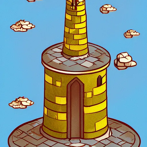 Prompt: isometric view of wizard tower, colored lineart from resource gathering game