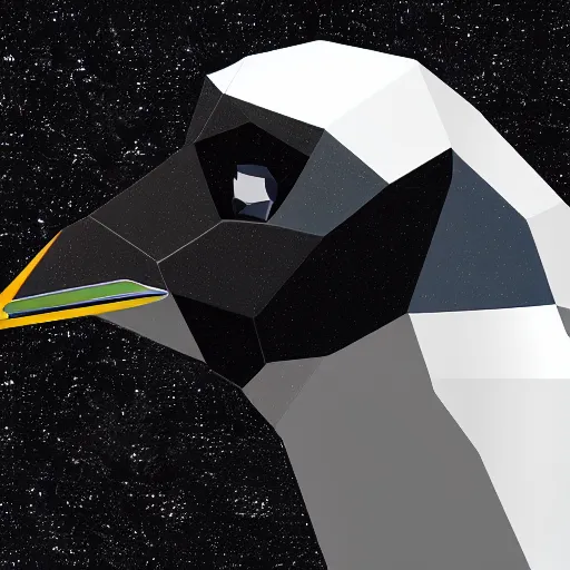 Image similar to low poly close up of a penguin astronaut, high quality digital art