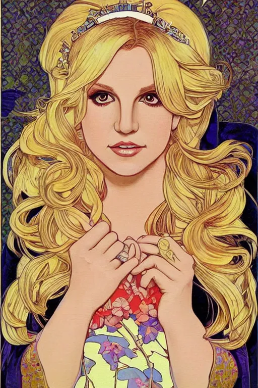 Image similar to britney spears as princess peach painted on wood!! by audrey kawasaki and mucha, blonde,, beautiful dress, long hair