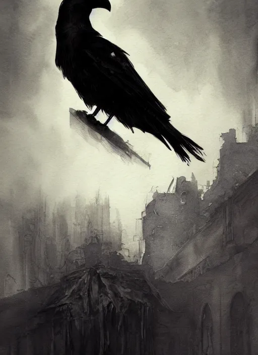 Image similar to portrait, The crow that watches over the souls of the dead, watercolor, dramatic lighting, cinematic, establishing shot, extremely high detail, foto realistic, cinematic lighting, pen and ink, intricate line drawings, by Yoshitaka Amano, Ruan Jia, Kentaro Miura, Artgerm, post processed, concept art, artstation, matte painting, style by eddie mendoza, raphael lacoste, alex ross