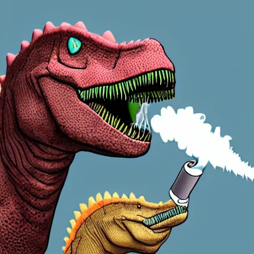 Prompt: dinosaurs smoking cigarettes