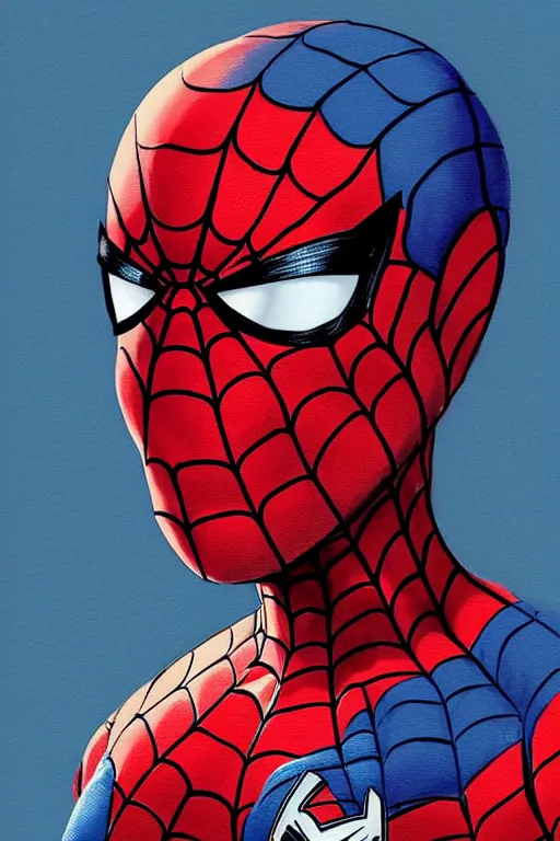 Image similar to Glenn Quagmire as Spider Man, Spider Man costume unmasked, Glenn Quagmire hairstyle, Glenn Quagmire body type, Glenn Quagmire Face, calm, grumpy, portrait, masculine figure, highly detailed, digital painting, artstation, concept art, smooth, sharp focus, illustration, cinematic lighting, art by artgerm and greg rutkowski and alphonse mucha