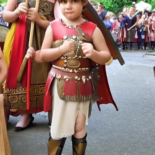 Prompt: small girl as a Roman legionnaire