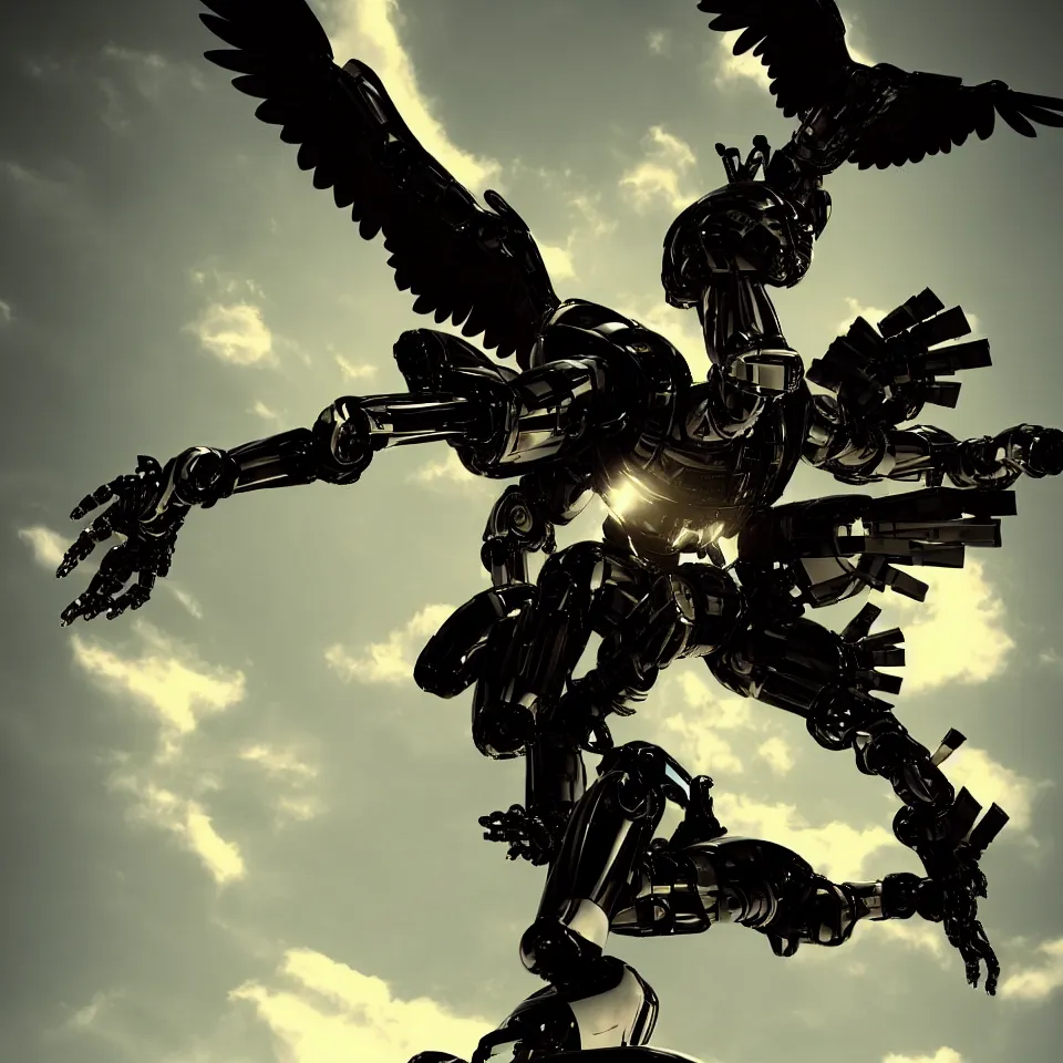 Image similar to robot eagle by caravaggio, dynamic lighting, cinematic, epic composition, masterpiece