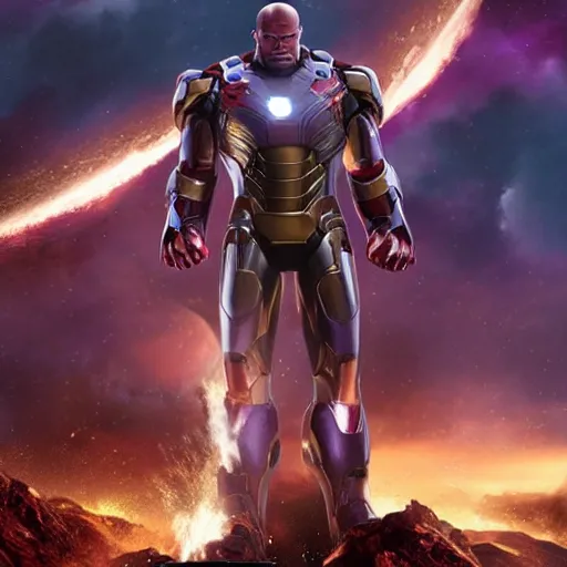 Image similar to thanos in an iron - man armor designed specifically for him, ultra - realistic, 4 k photo