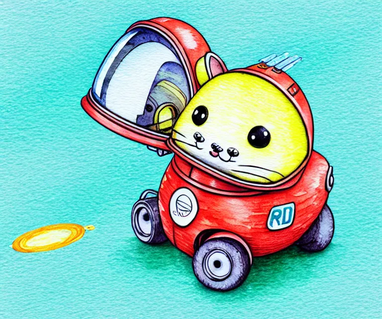 Image similar to cute and funny, hamster wearing a helmet riding in a tiny rocket ship, ratfink style by ed roth, centered award winning watercolor pen illustration, isometric illustration by chihiro iwasaki, edited by range murata, tiny details by artgerm and watercolor girl, symmetrically isometrically centered, focused