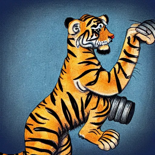 Image similar to “A cartoon of a tiger lifting weights”