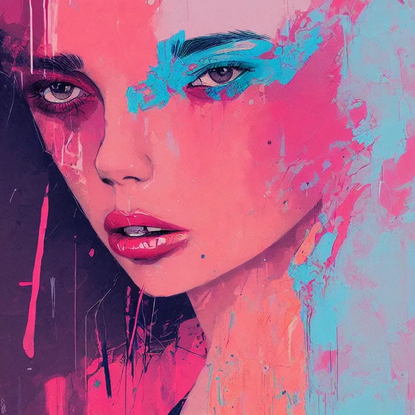 Image similar to close up portrait painting of a female dressed in nineties street styling, concept art, intricate details, highly detailed, aesthetically pleasing pastel colors, art by conrad roset