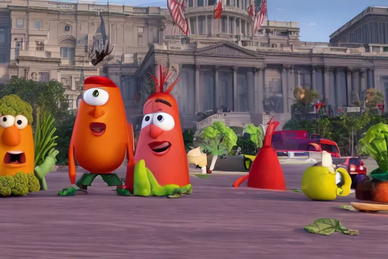 Prompt: veggie tales in the january 6th capitol riot news photo