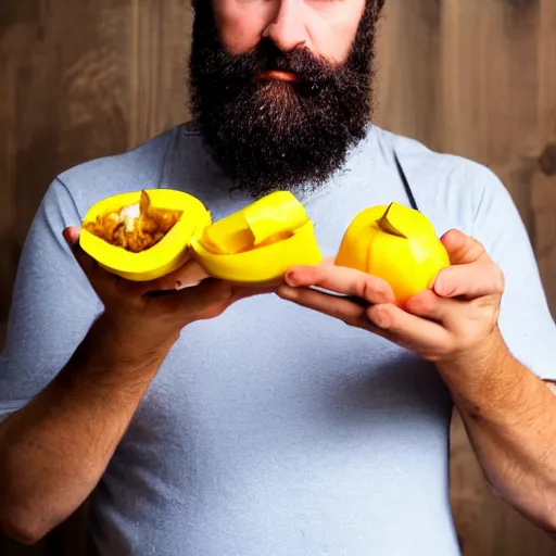 Image similar to man with beard holding a patty pan, photo